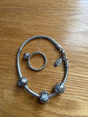Pandora Silver Beaded Charm Bracelet with Matching Ring